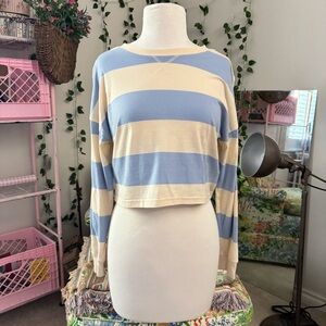 Fitz + Eddi Blue Cream Striped Cropped Long Sleeve Top XS Soft Girl Aesthetic